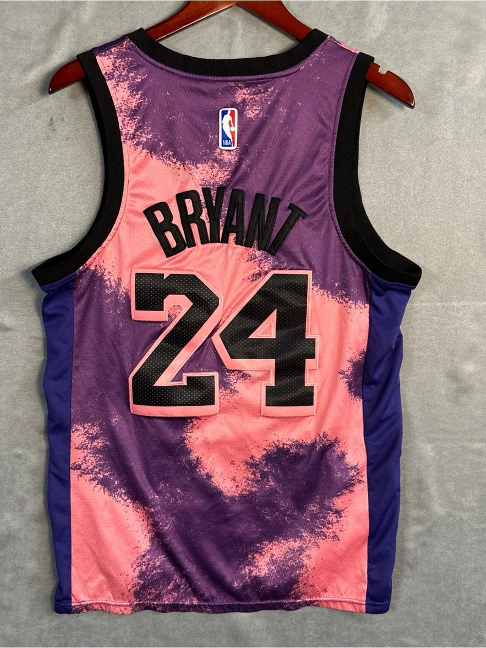 Nike Lakers Kobe Bryant #24 Black Mamba Tie Die Swingman Jersey 48 Purple Pink